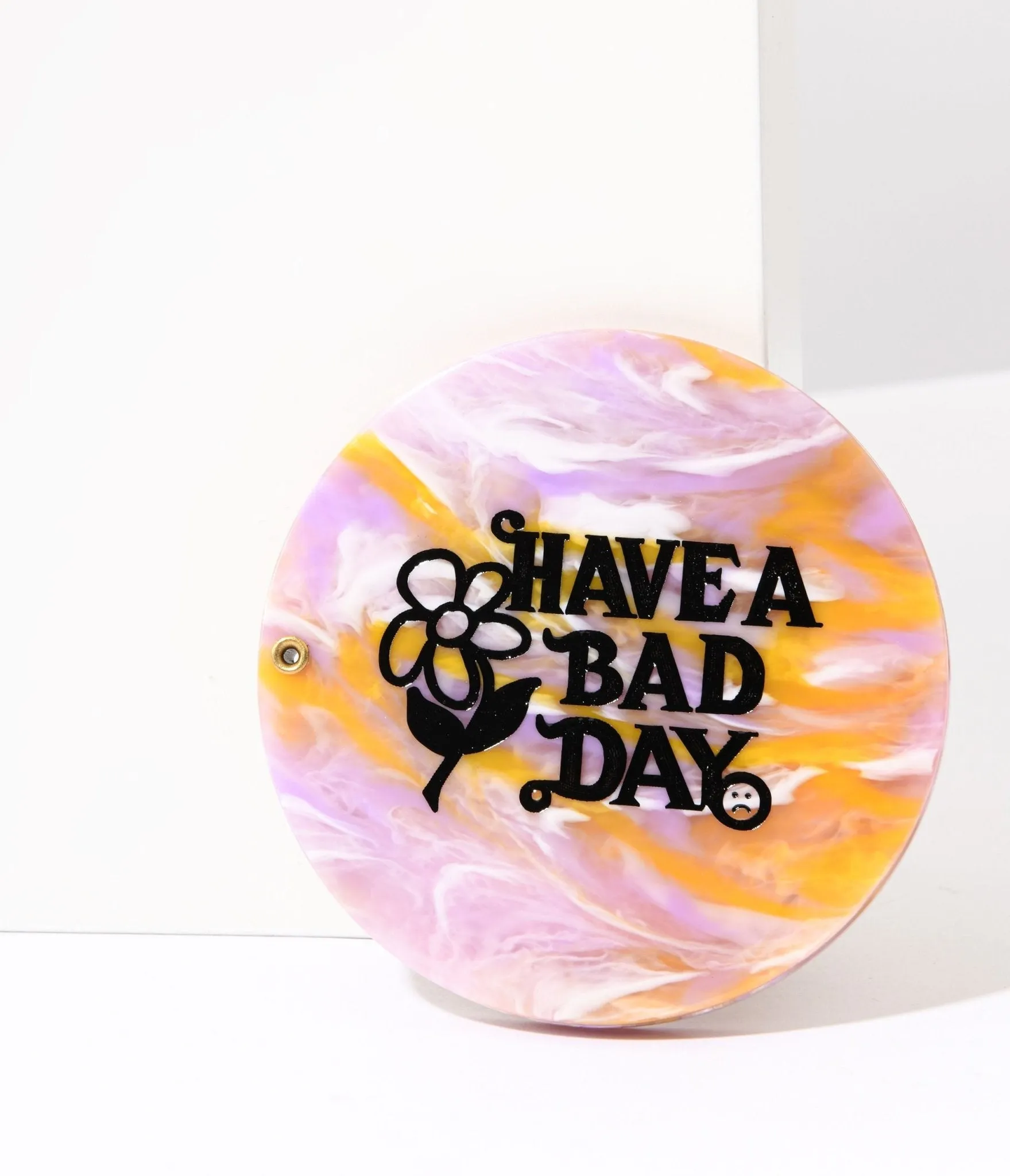 Lavender & Orange Marble Have A Bad Day Compact Pocket Mirror