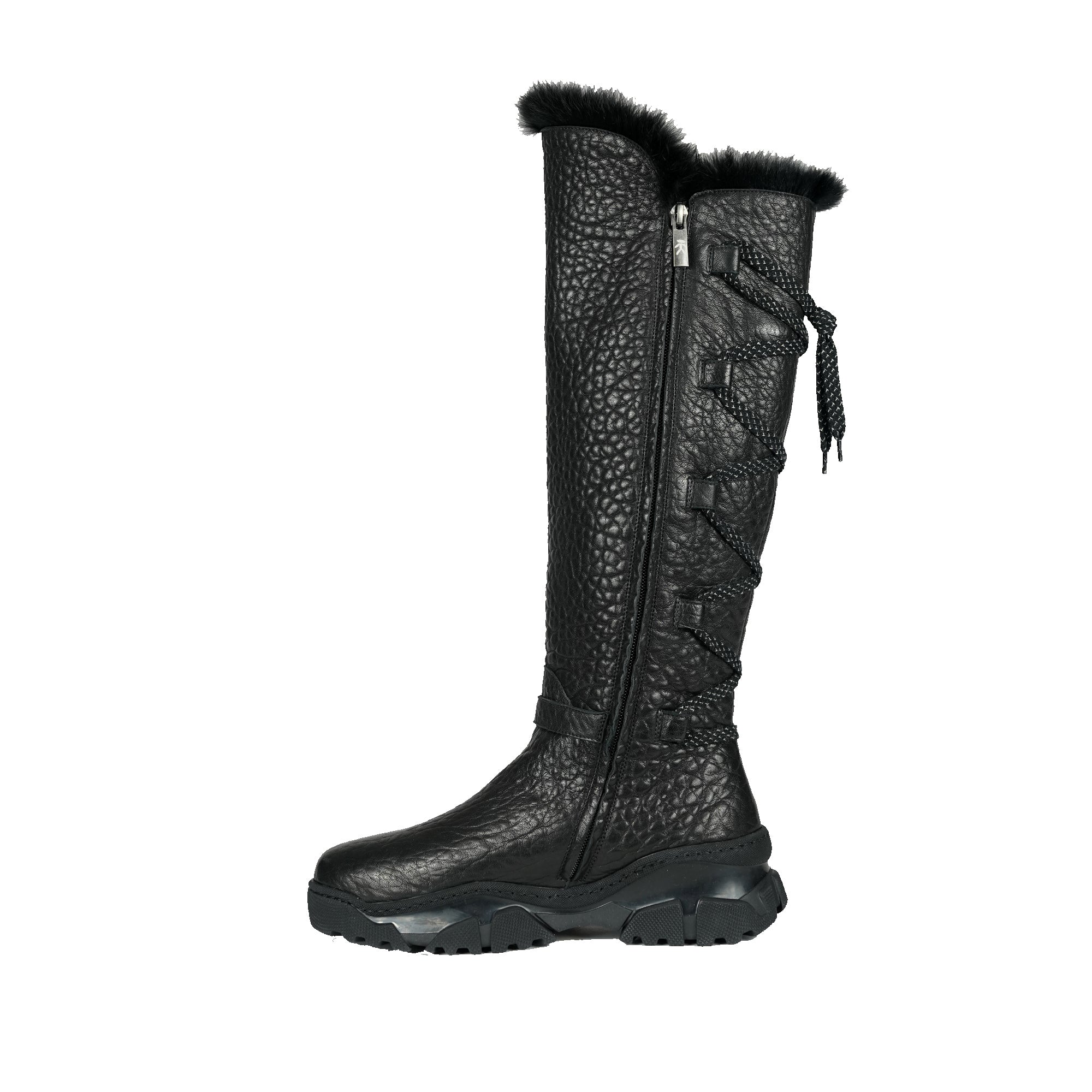 Leather Shearling Knee Boot Black