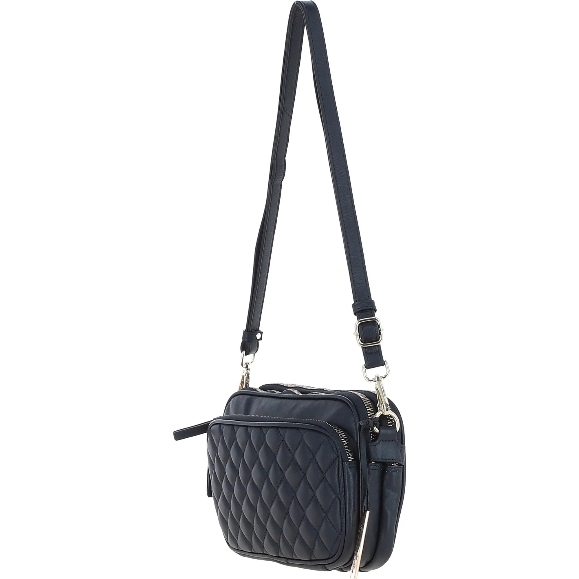 Leather Twin Zip Quilted Crossbody Bag Cotswold Navy: 63624