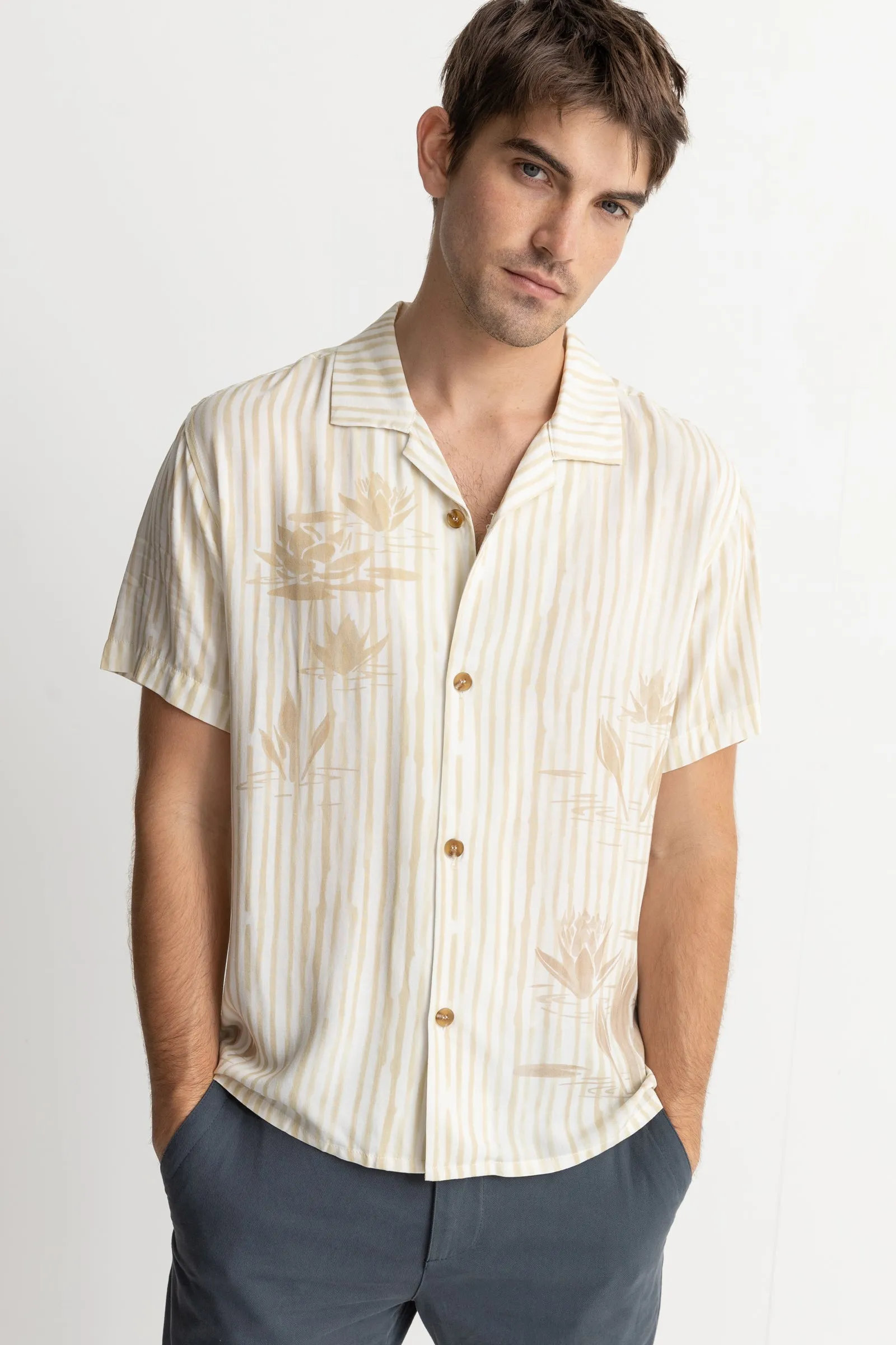 Lily Stripe Cuban Ss Shirt Camel