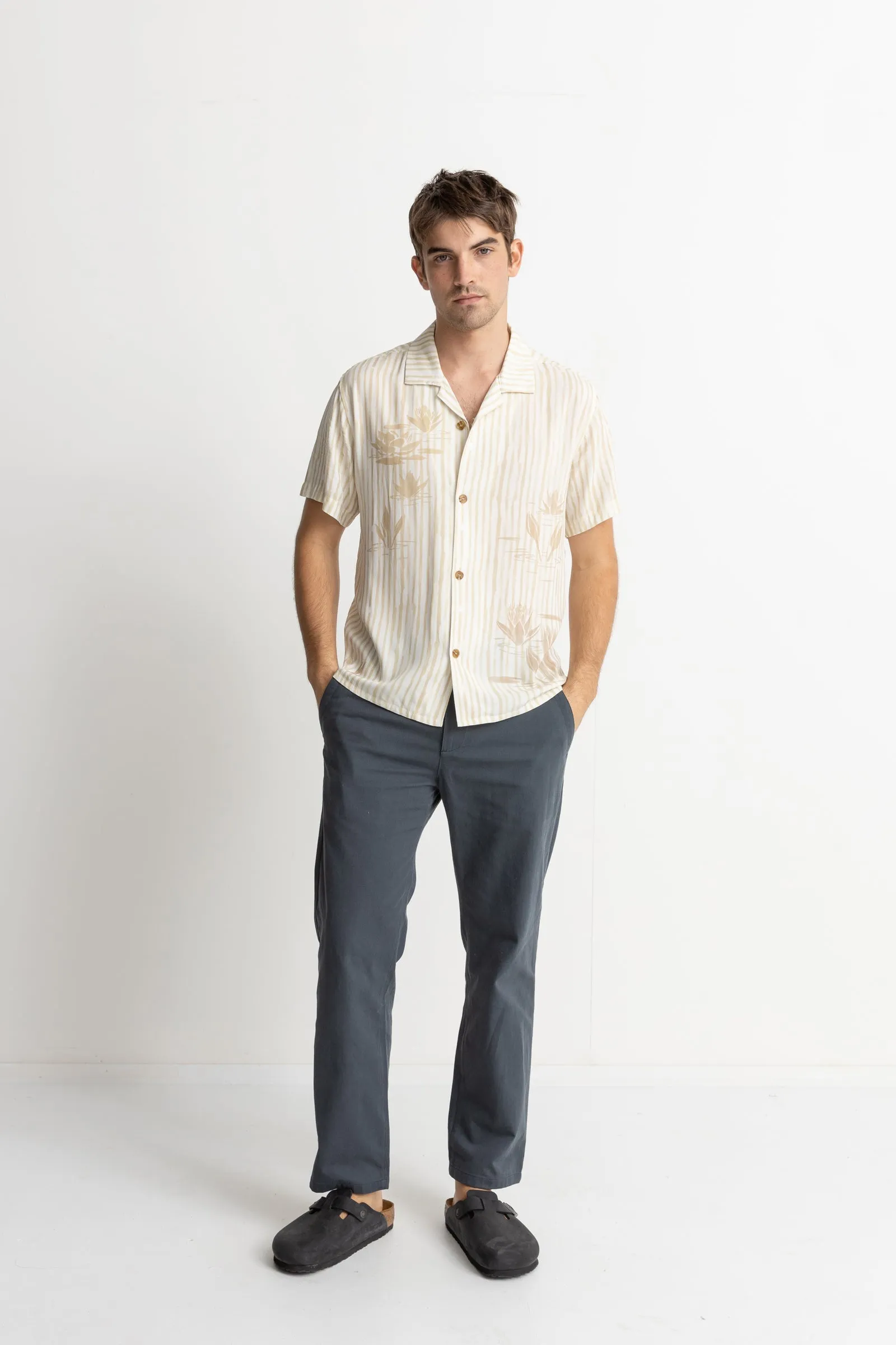 Lily Stripe Cuban Ss Shirt Camel