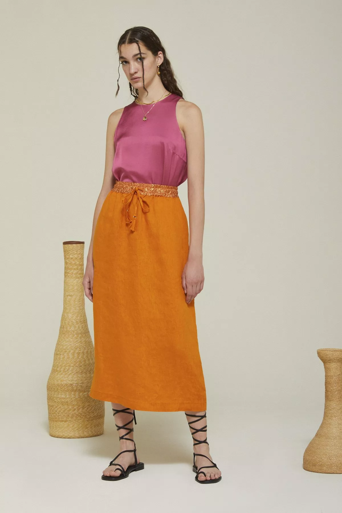 Linen long skirt