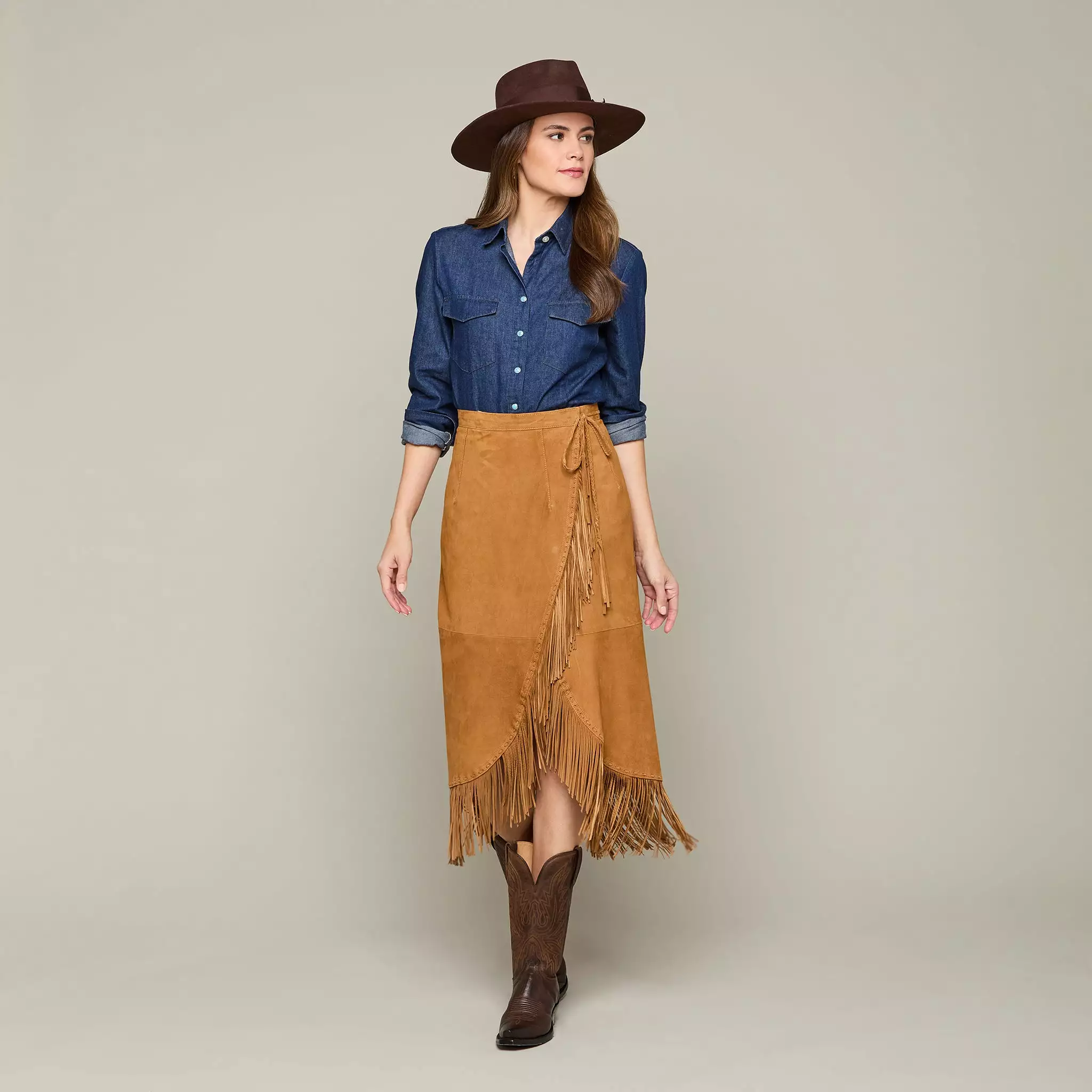 Long Fringe Wrap Skirt :: Cinnamon