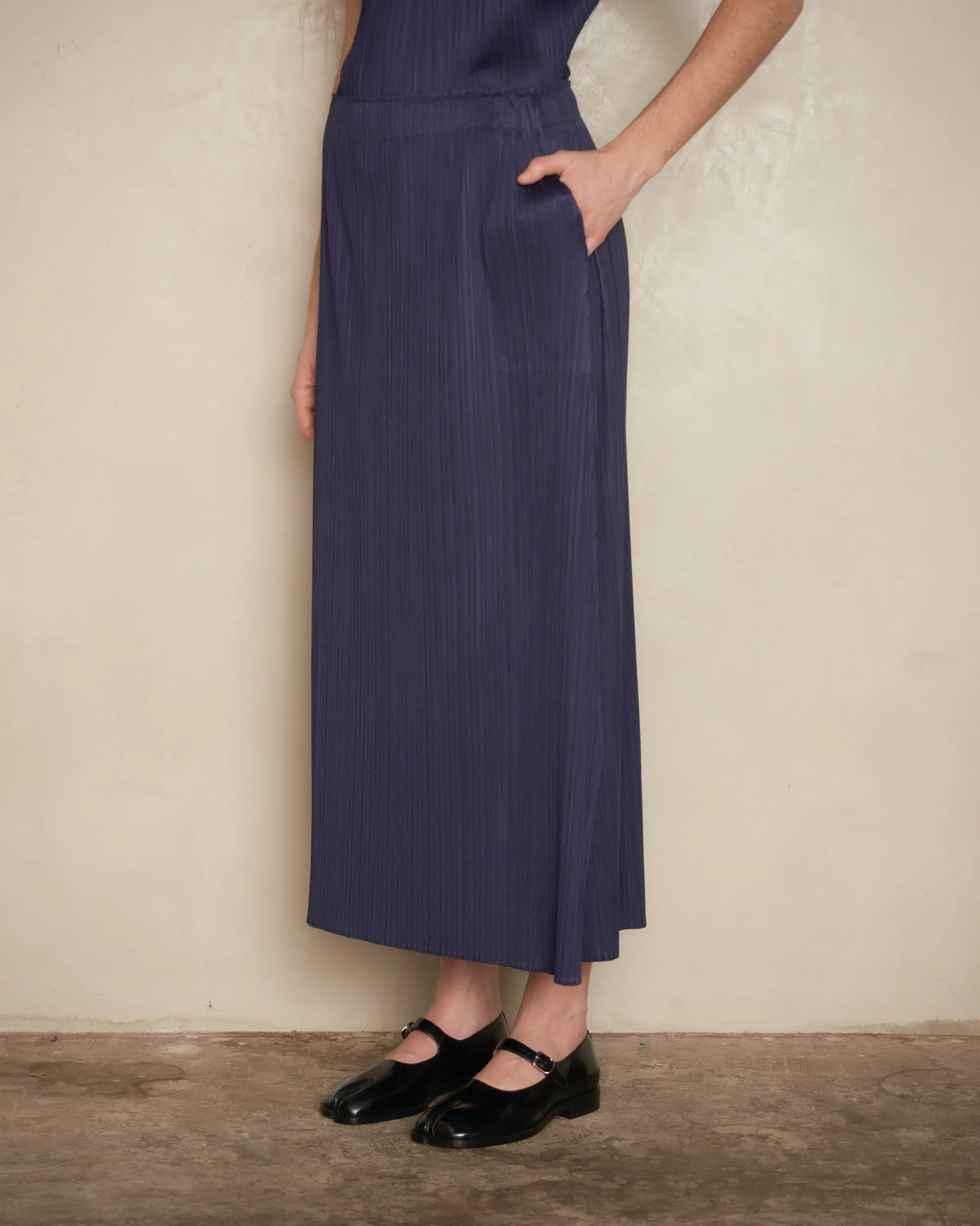 Long Navy Pleated Skirt