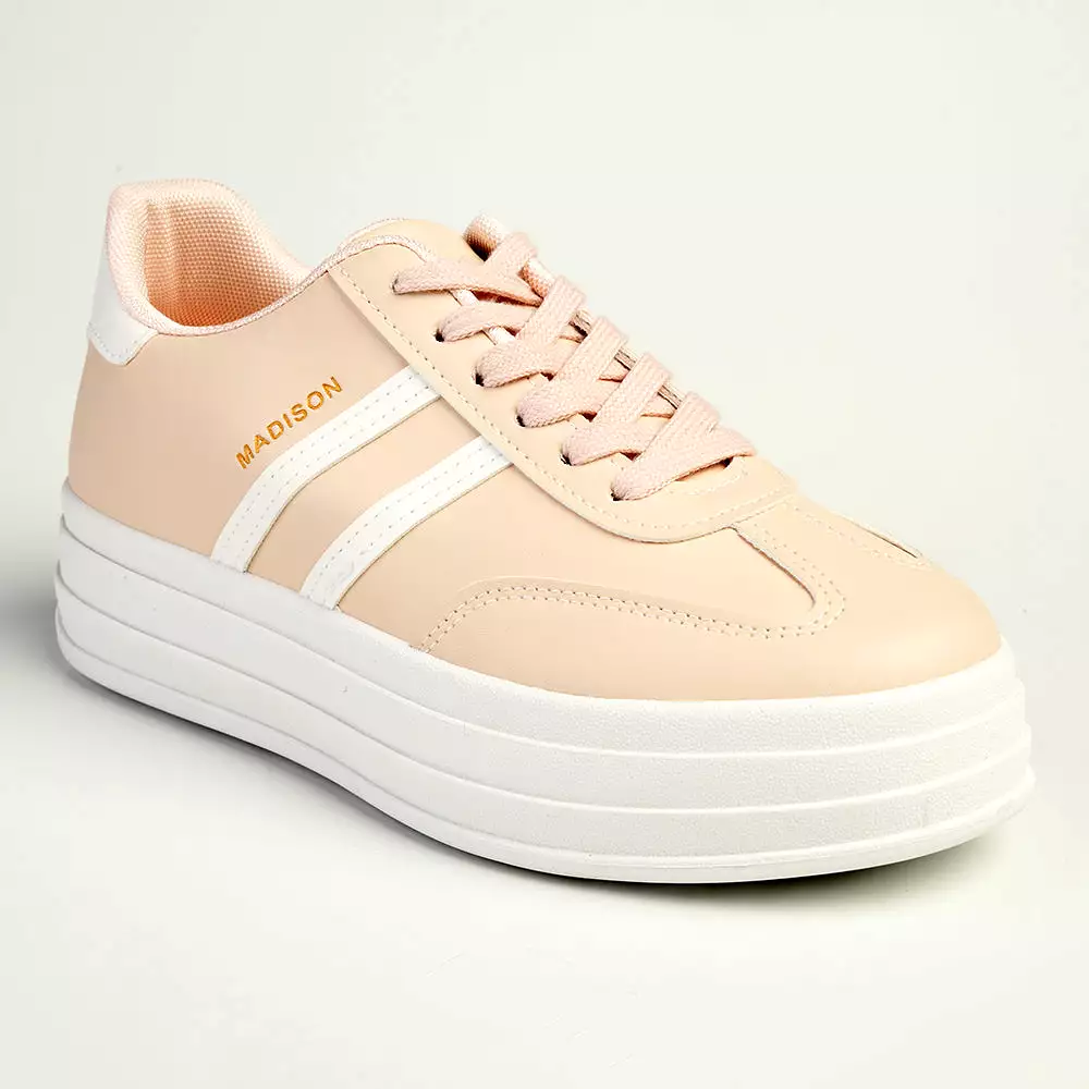 Madison Ashton Platform Lace Up Fashion Sneaker - Pink / White