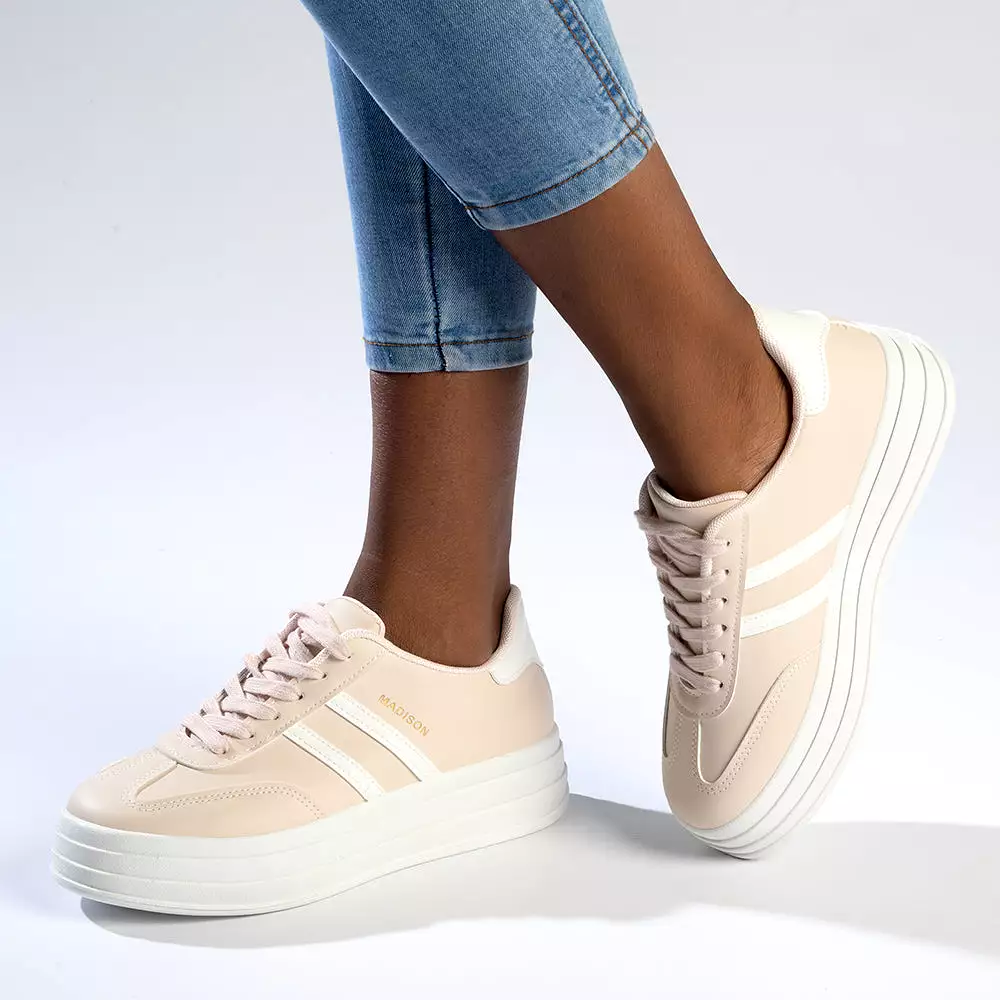 Madison Ashton Platform Lace Up Fashion Sneaker - Pink / White