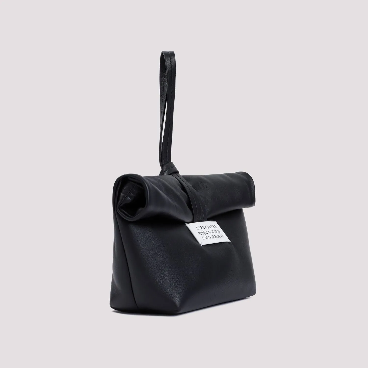 MAISON MARGIELA Black Leather Clutch Handbag for Men and Women | Roll-Top Closure with Brand Logo