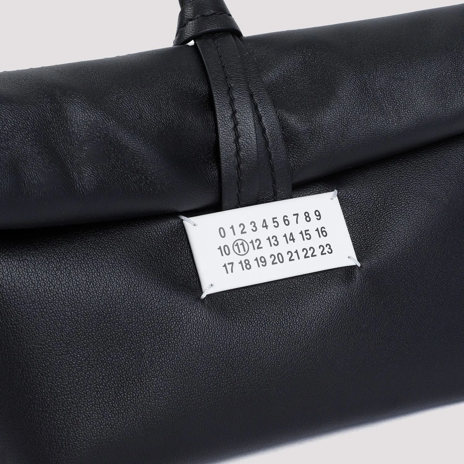 MAISON MARGIELA Black Leather Clutch Handbag for Men and Women | Roll-Top Closure with Brand Logo