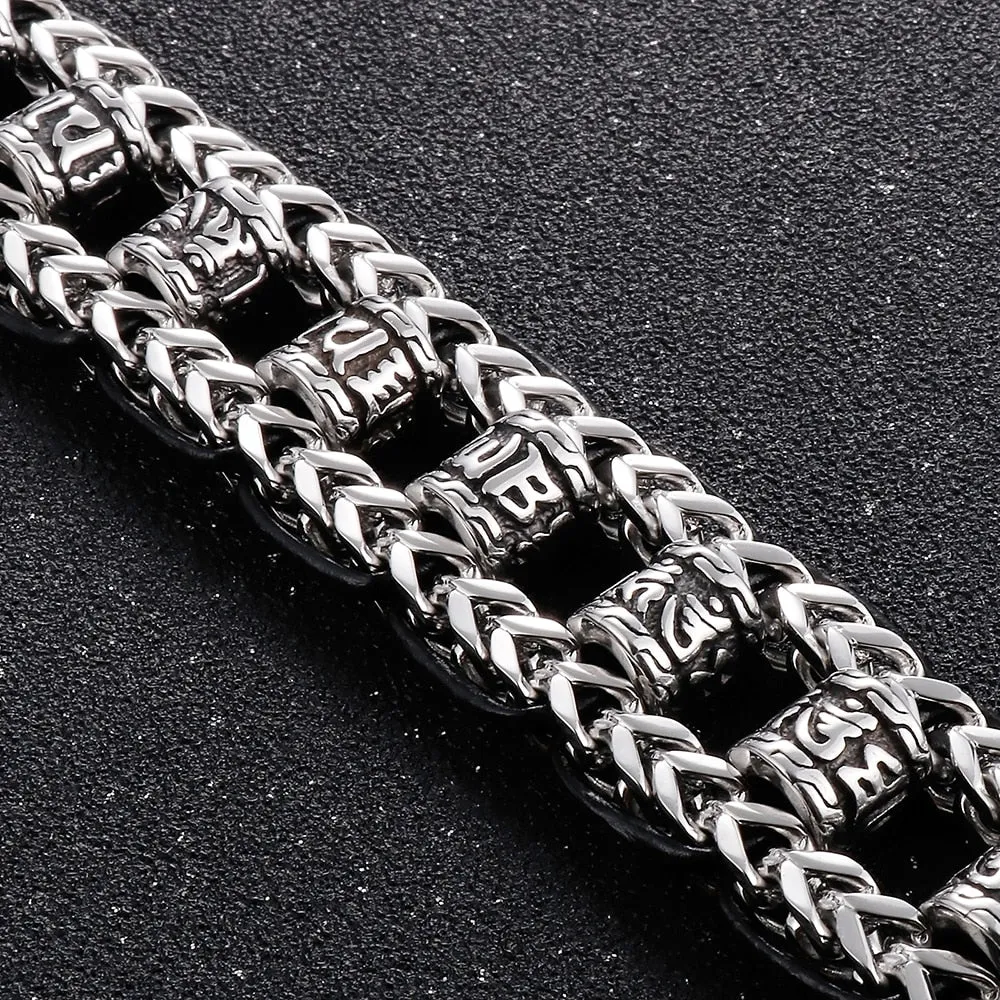 Men's Religious Style Stainless Steel Link Chain Wristband Bracelet