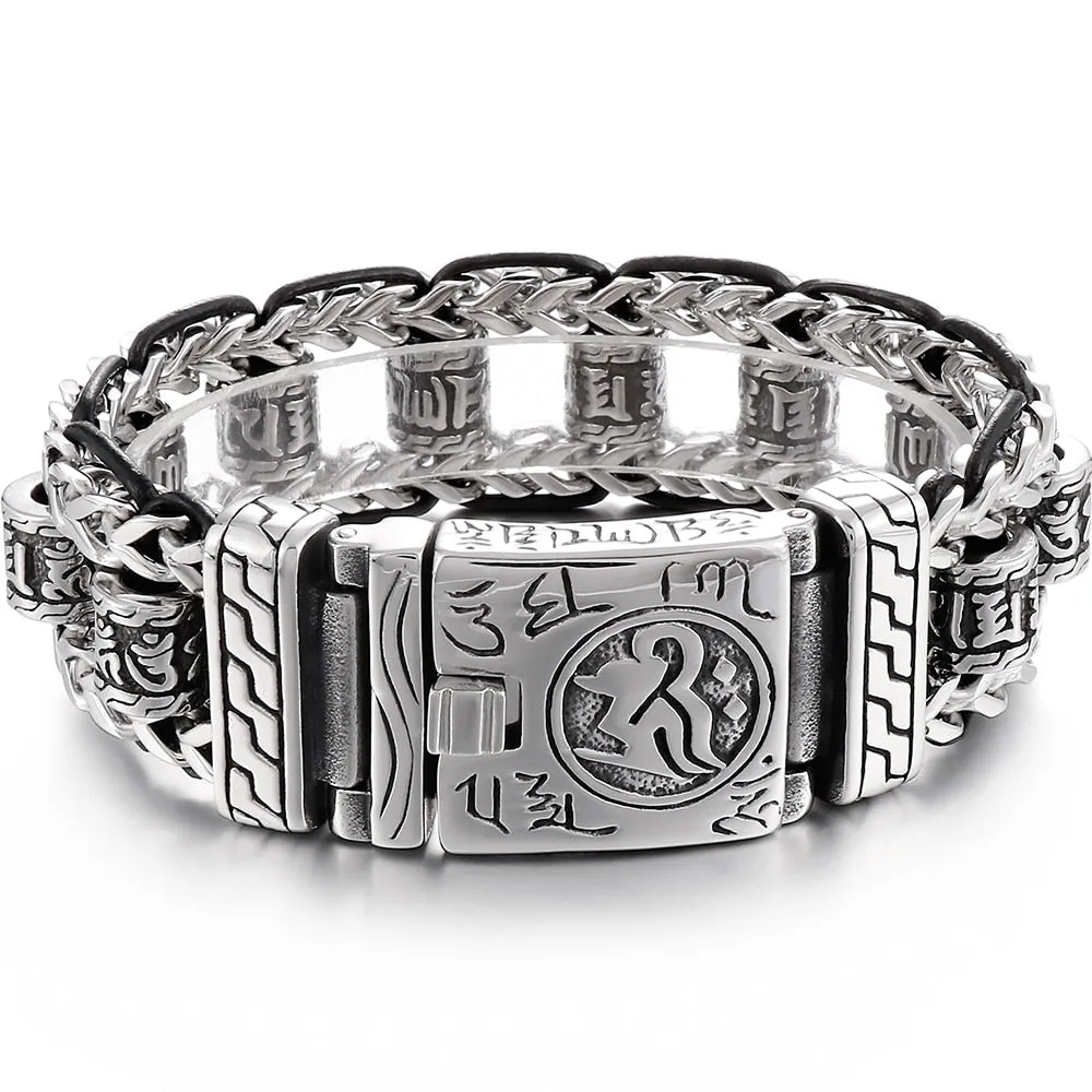 Men's Religious Style Stainless Steel Link Chain Wristband Bracelet