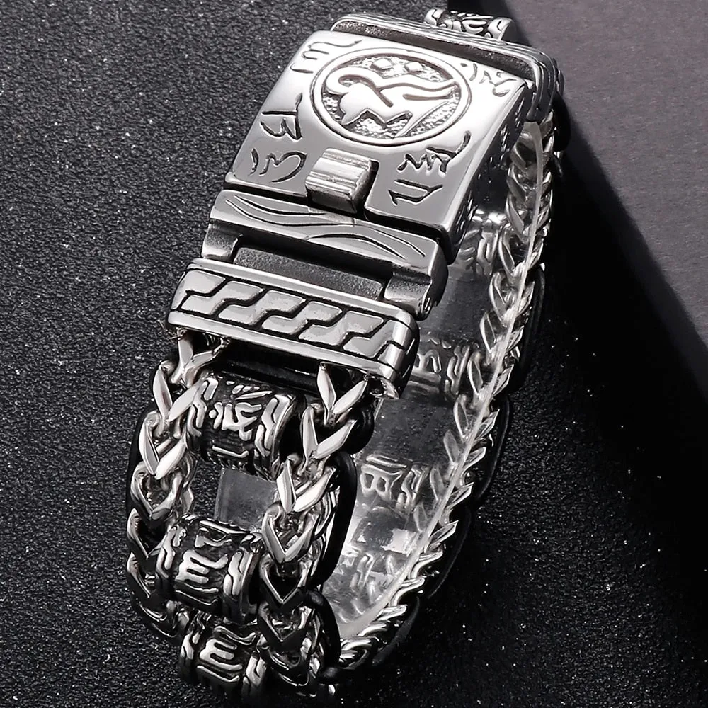 Men's Religious Style Stainless Steel Link Chain Wristband Bracelet