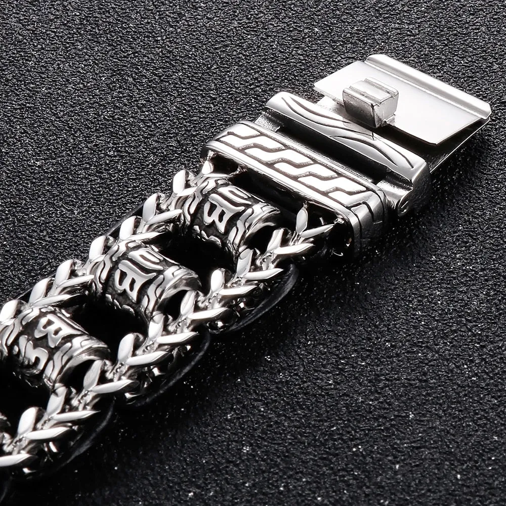 Men's Religious Style Stainless Steel Link Chain Wristband Bracelet