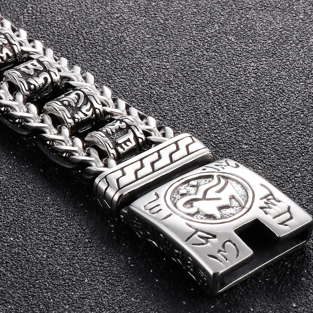 Men's Religious Style Stainless Steel Link Chain Wristband Bracelet