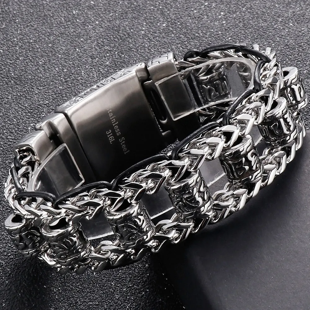 Men's Religious Style Stainless Steel Link Chain Wristband Bracelet