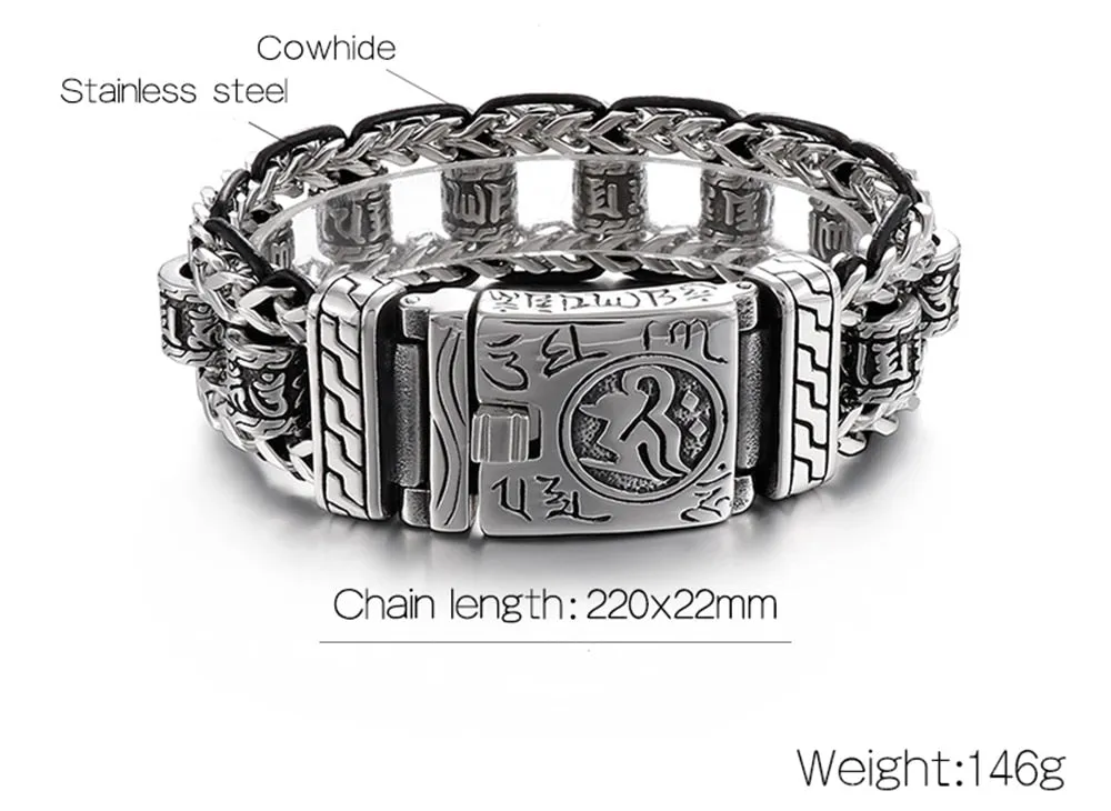 Men's Religious Style Stainless Steel Link Chain Wristband Bracelet