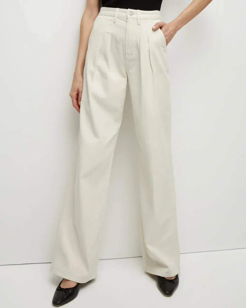 Mia Wide Leg Pleated Jean in Ecru