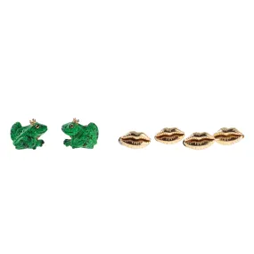 Michael Kanners Malachite Gold Princess Frog Lips Cufflinks Stud Set