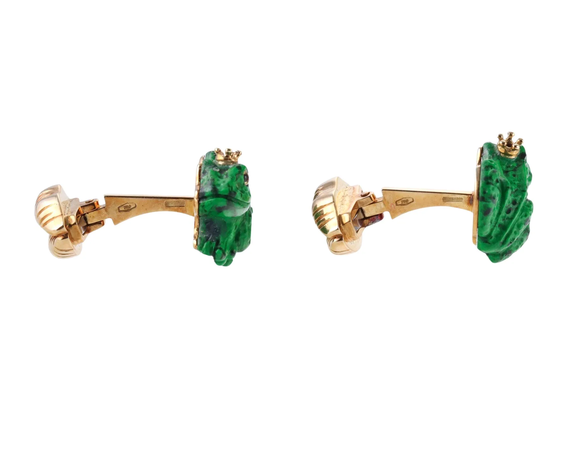 Michael Kanners Malachite Gold Princess Frog Lips Cufflinks Stud Set