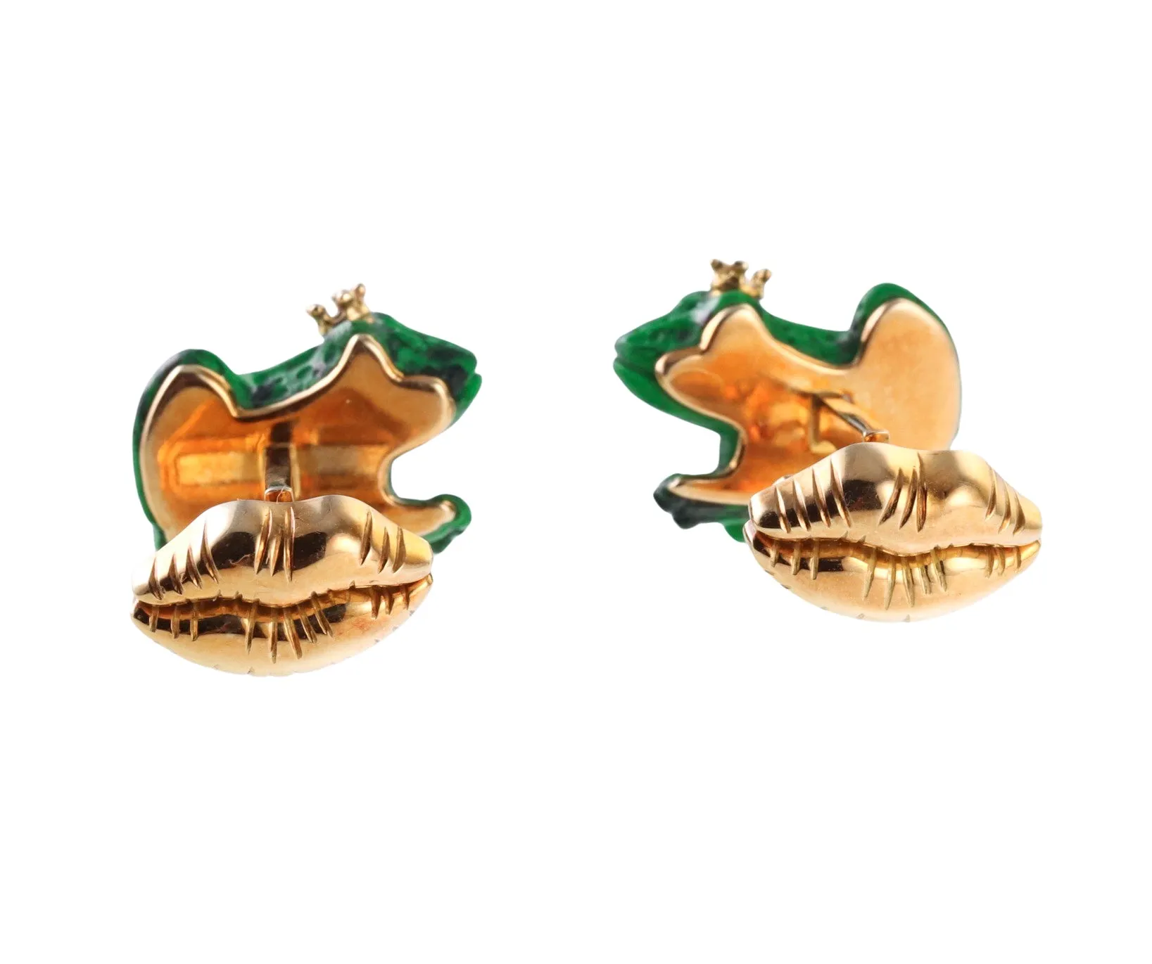 Michael Kanners Malachite Gold Princess Frog Lips Cufflinks Stud Set