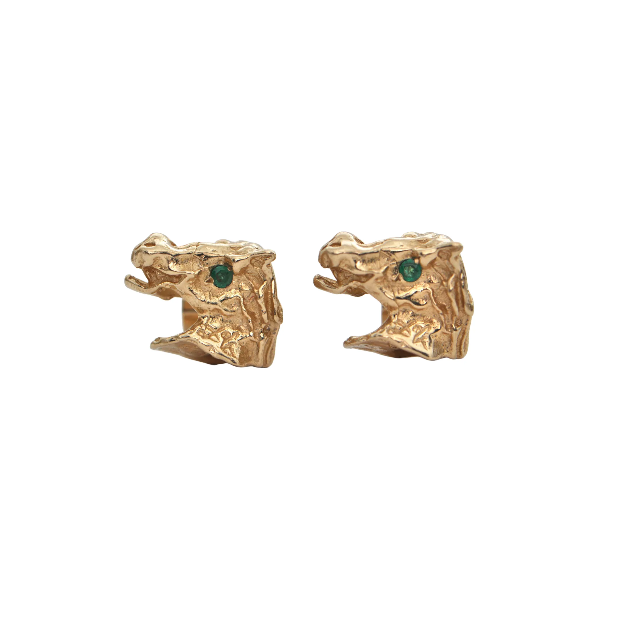 Mid-Century 14k Gold and Emerald Horse Head Cufflinks