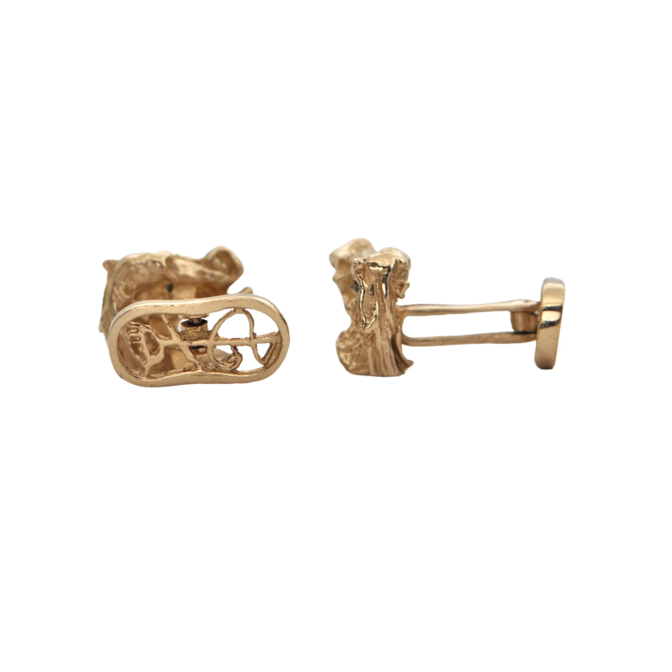 Mid-Century 14k Gold and Emerald Horse Head Cufflinks