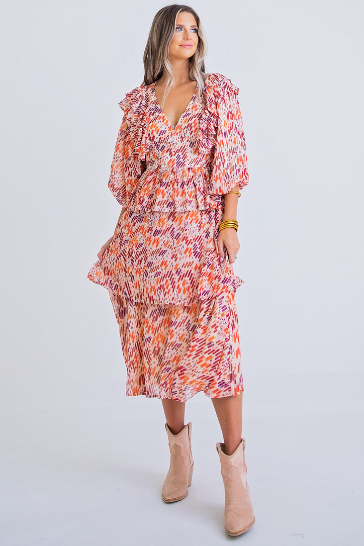 Multi Abstract Midi Dress