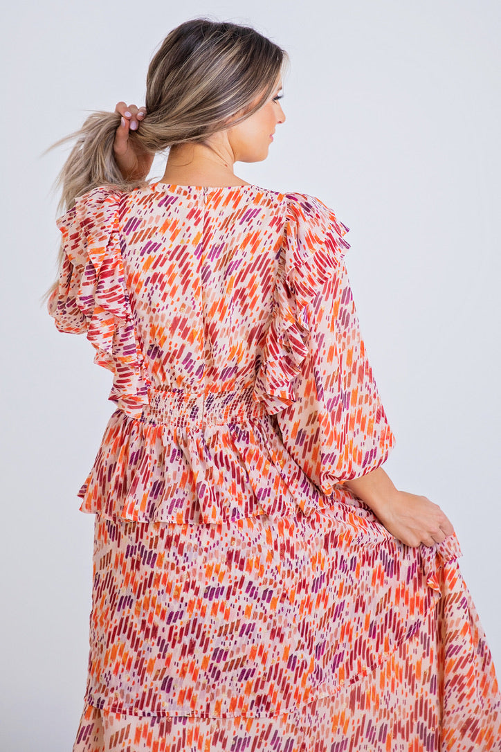 Multi Abstract Midi Dress