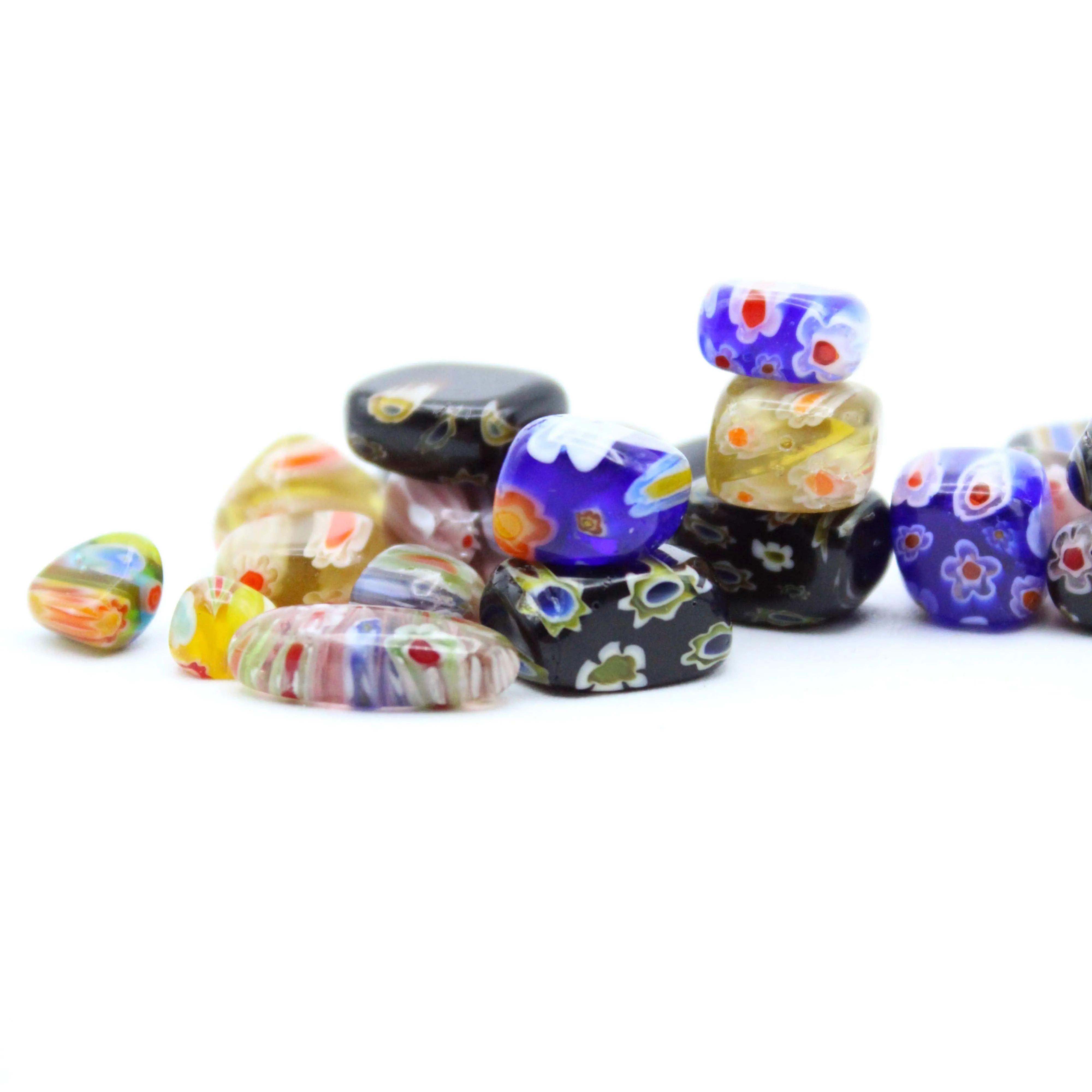 Multi Colored Murano Glass Tumbles Flower Motif