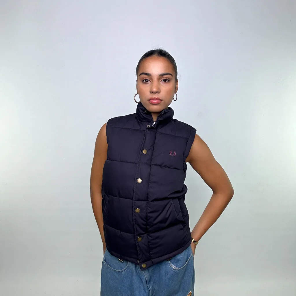 Navy Blue 90s Fred Perry Puffer Jacket Coat Gilet (S)