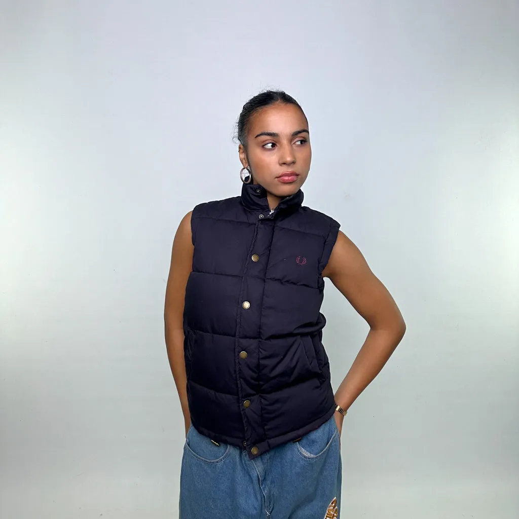 Navy Blue 90s Fred Perry Puffer Jacket Coat Gilet (S)