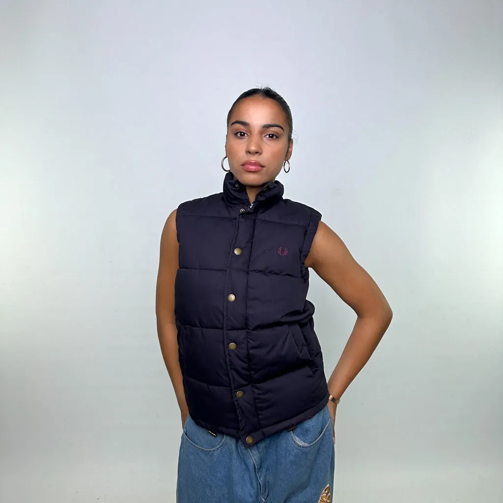 Navy Blue 90s Fred Perry Puffer Jacket Coat Gilet (S)