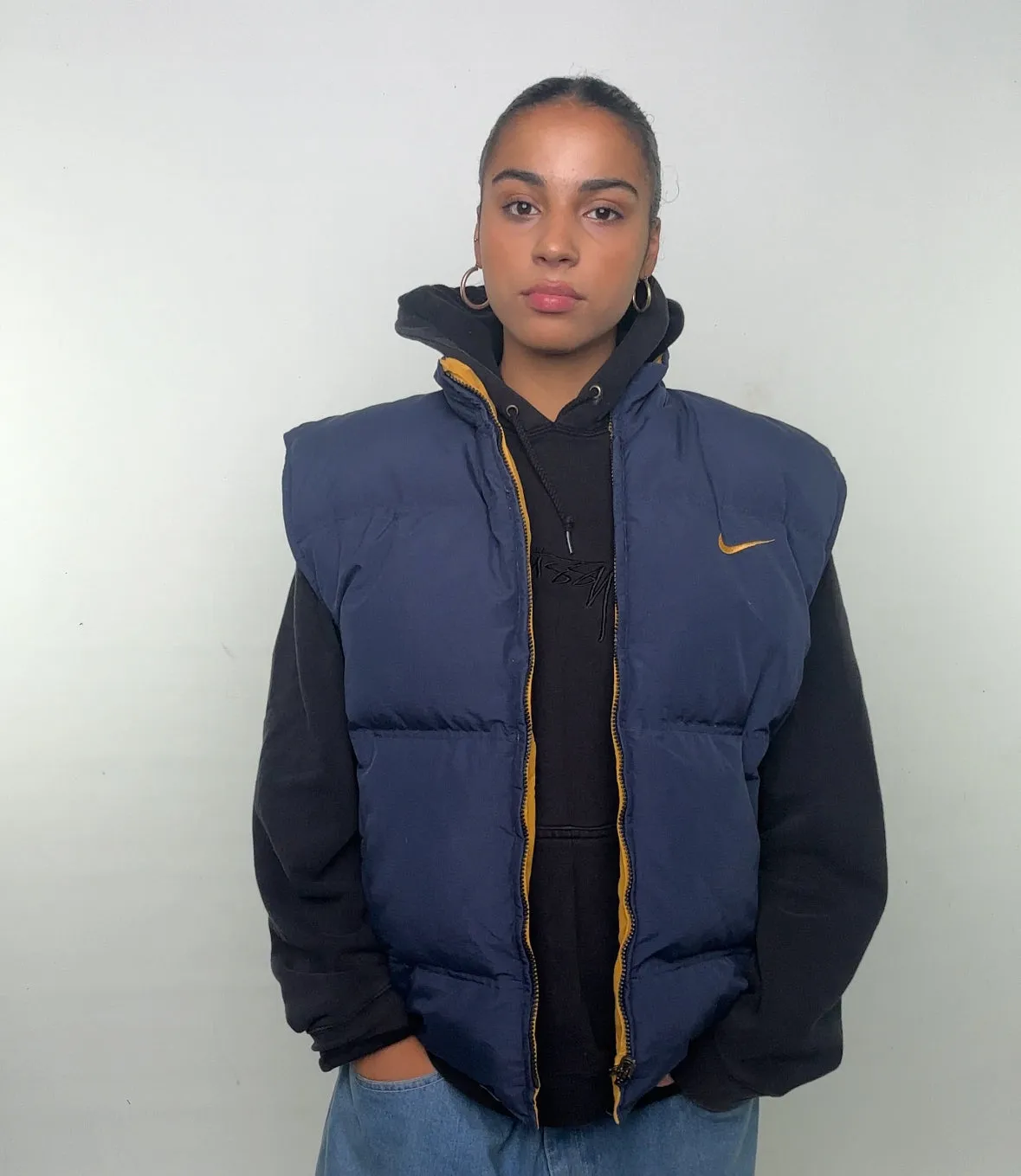 Navy Blue 90s NIKE Reversible Puffer Jacket Coat Gilet (L)