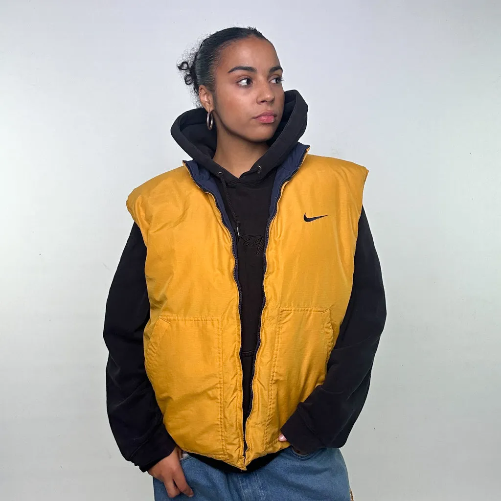 Navy Blue 90s NIKE Reversible Puffer Jacket Coat Gilet (L)