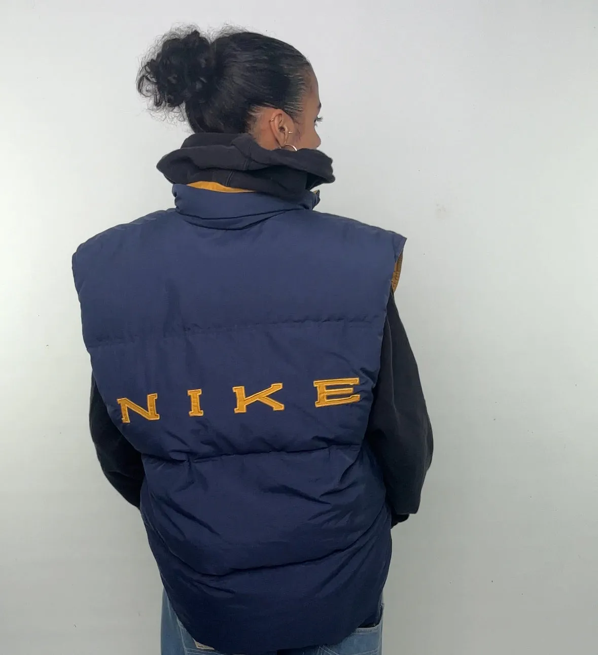 Navy Blue 90s NIKE Reversible Puffer Jacket Coat Gilet (L)