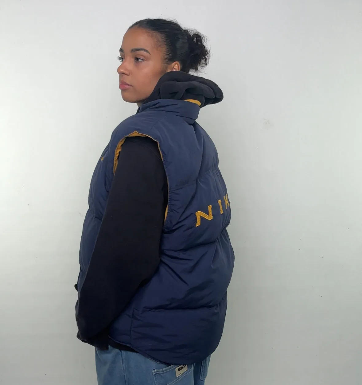 Navy Blue 90s NIKE Reversible Puffer Jacket Coat Gilet (L)