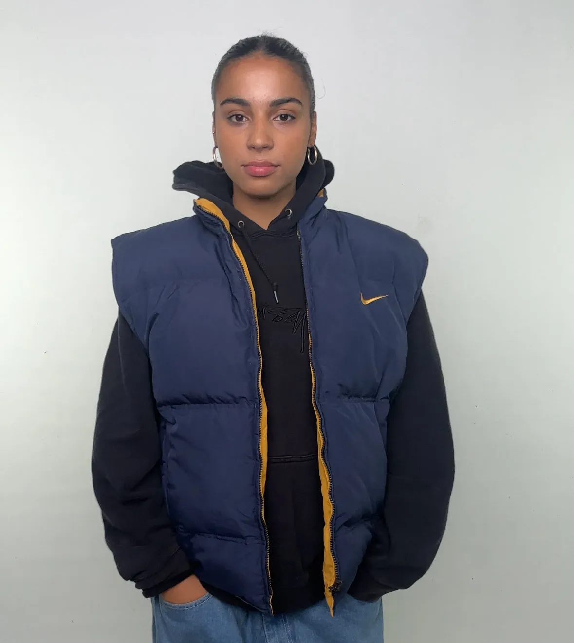 Navy Blue 90s NIKE Reversible Puffer Jacket Coat Gilet (L)