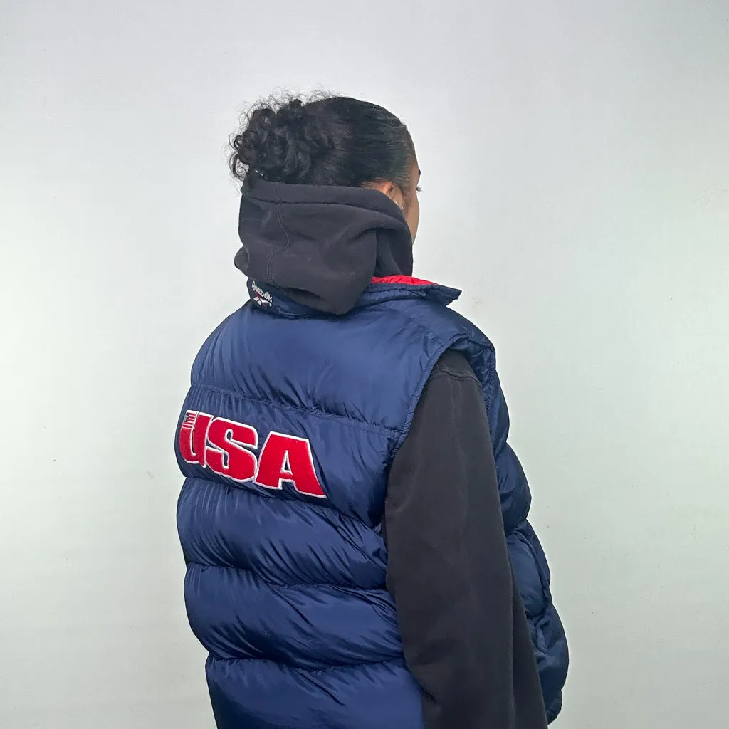 Navy Blue 90s Reebok Puffer Jacket Coat Gilet (XL)