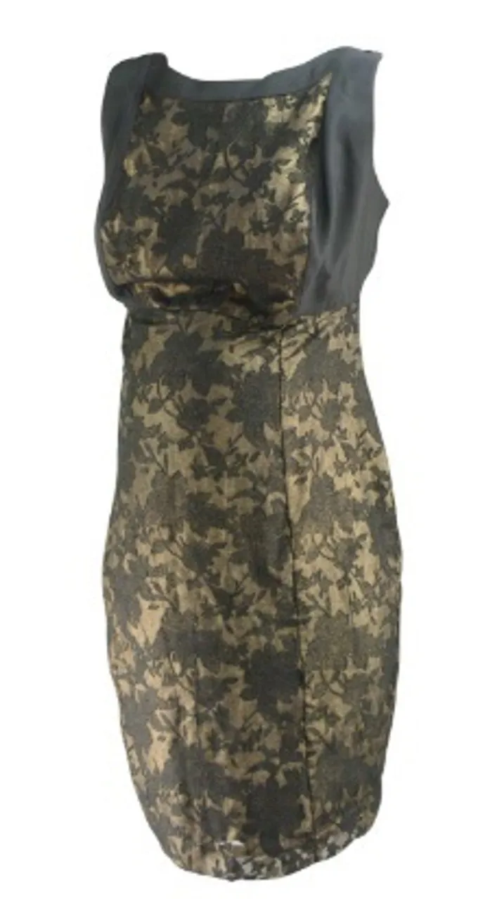 *New* Black and Gold A Pea in the Pod Maternity Belted Special Occasion Maternity Dress (Size Large)