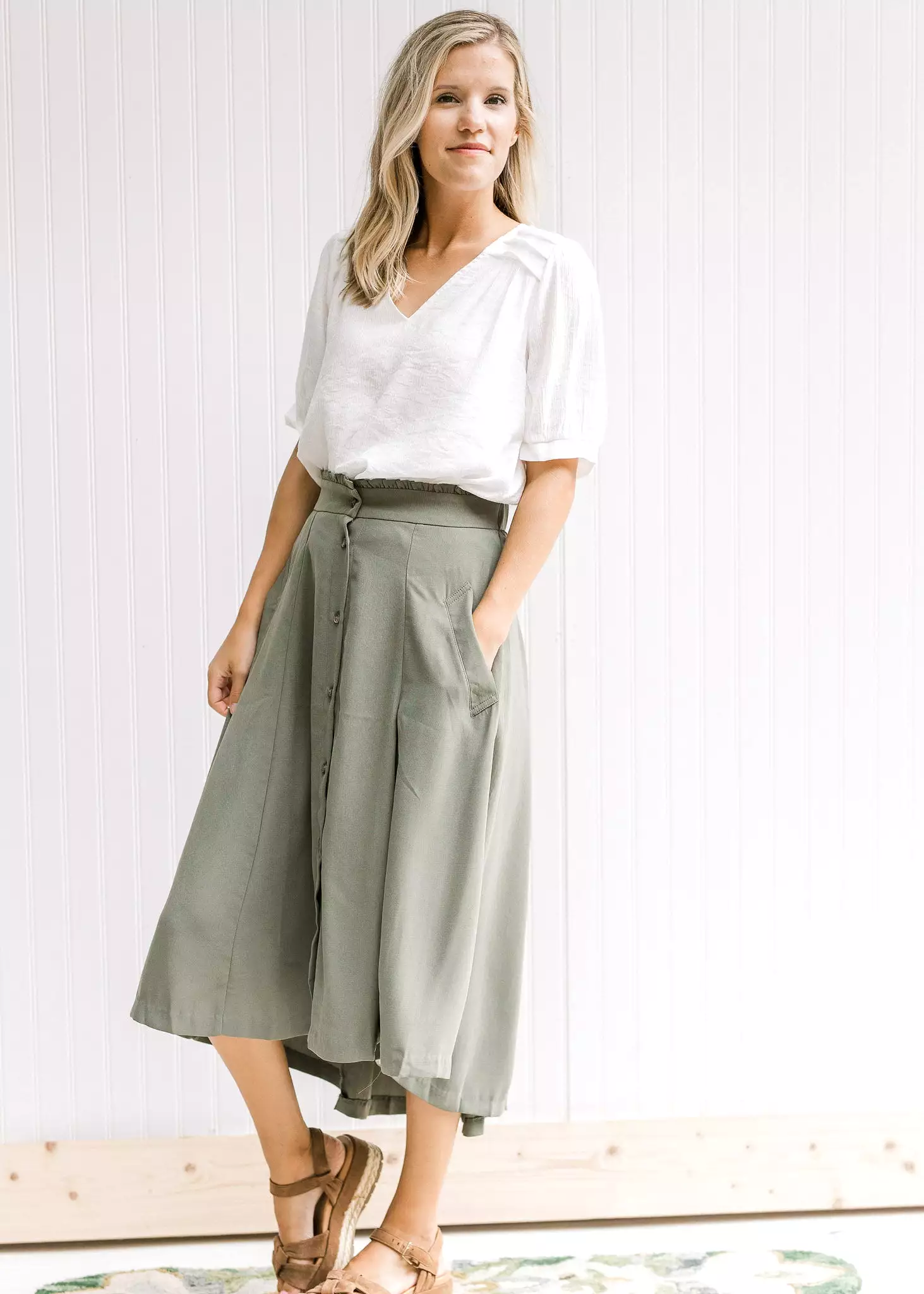 Olive Swing Button Skirt