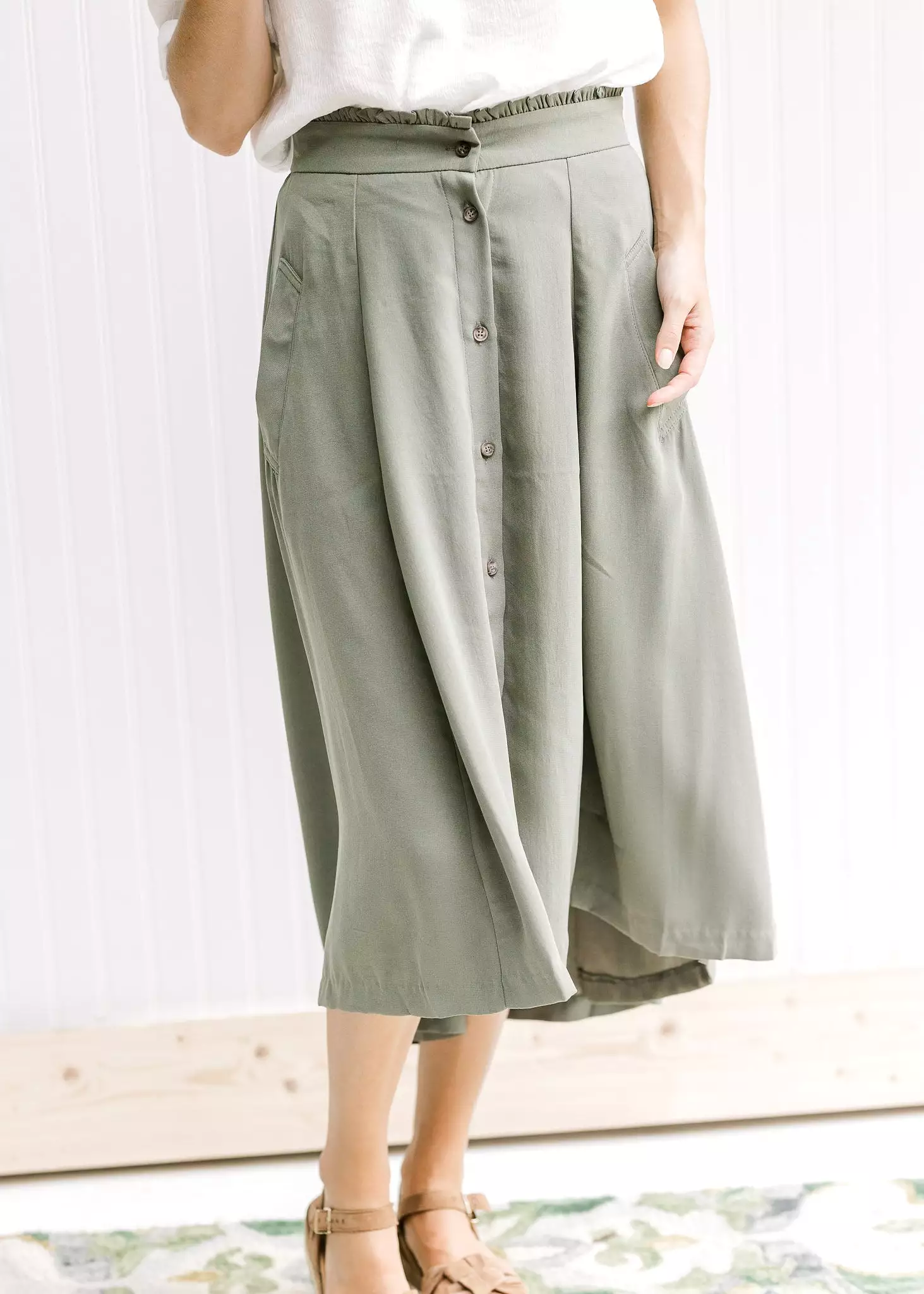 Olive Swing Button Skirt