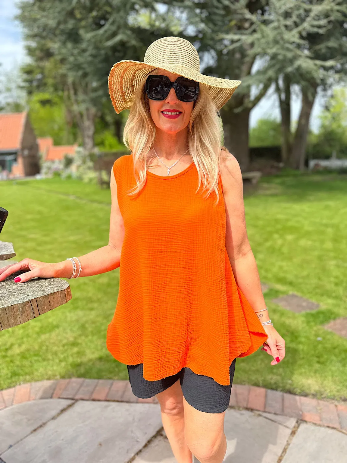 Orange Bubble Cotton Vest Top Fran