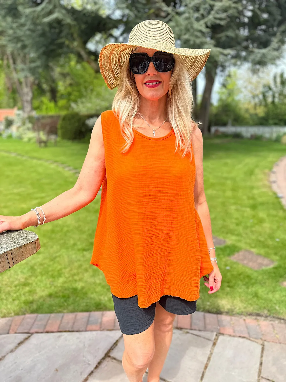 Orange Bubble Cotton Vest Top Fran