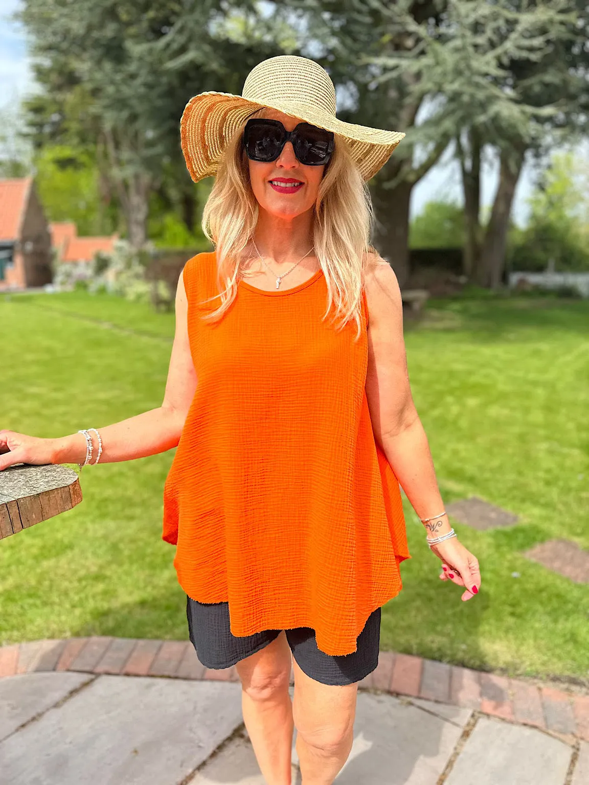 Orange Bubble Cotton Vest Top Fran