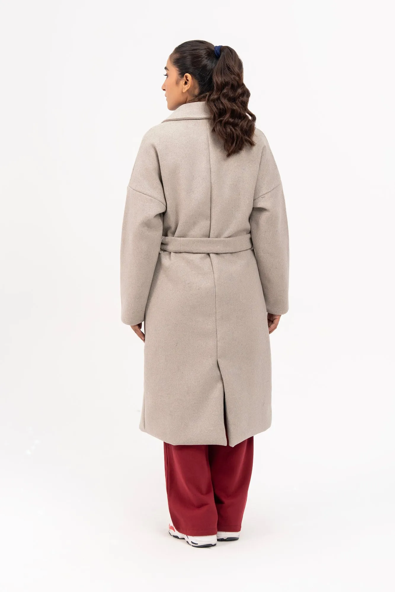 Oversized Belted Wool Coat - Light Grey