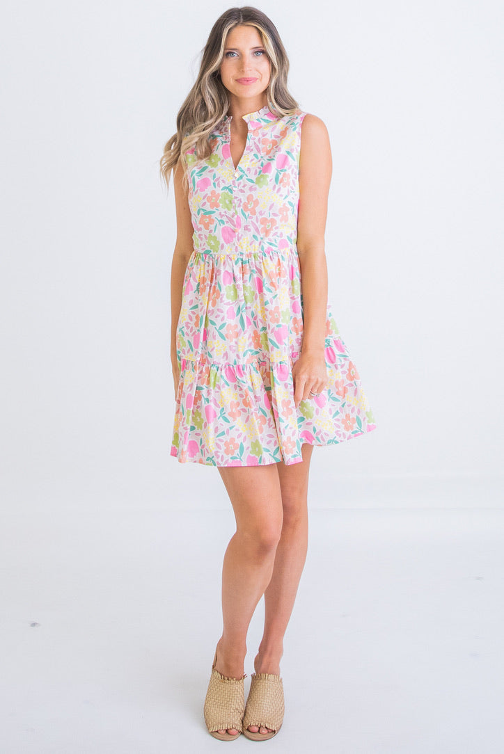 Pastel Floral Vneck Dress