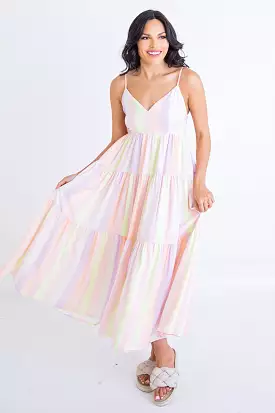 Pastel Stripe Tier Maxi Dress