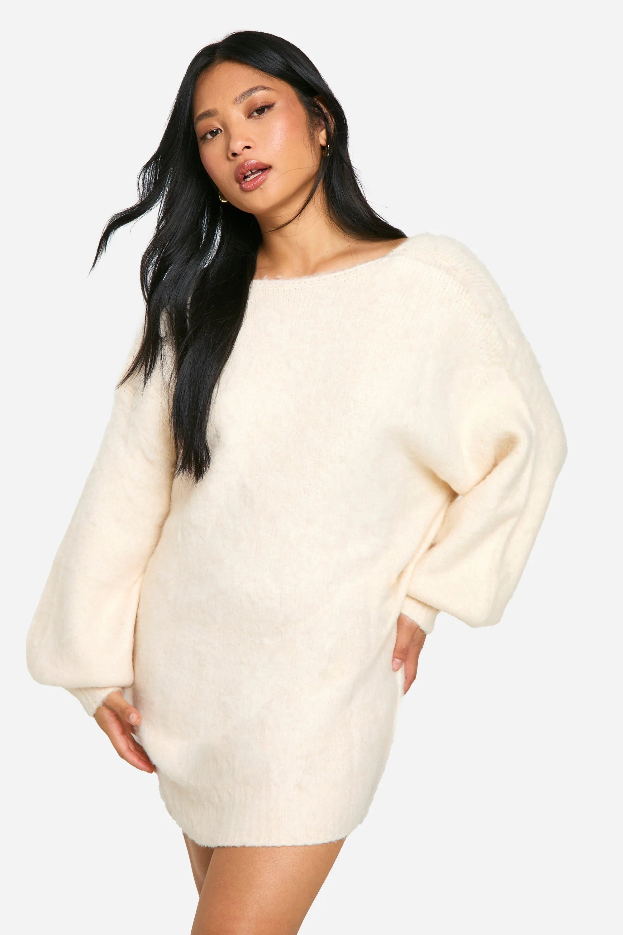 Petite Brushed Low Back Oversized Sweater Dress