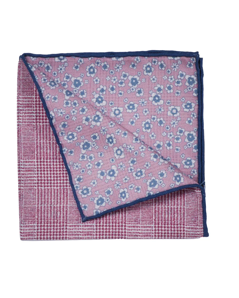 Pink and Blue Windowpane Silk Pocket Square