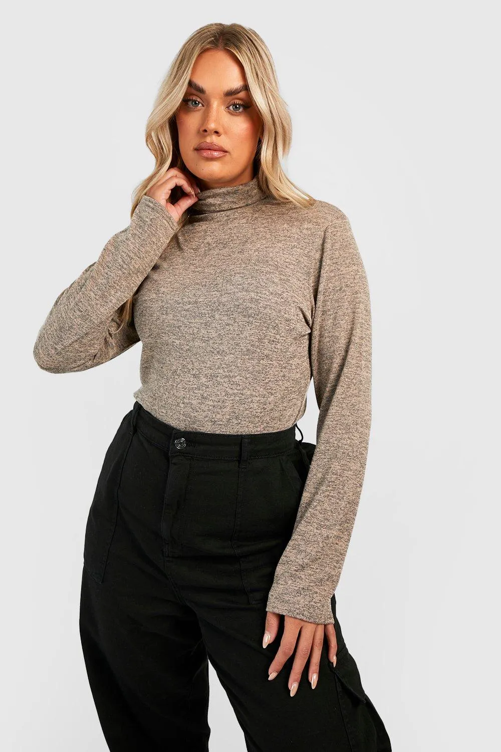 Plus Melange Knitted Turtleneck Sweater