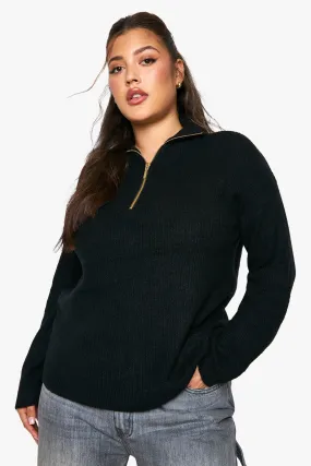 Plus Soft Rib Knit Half Zip Collar Sweater